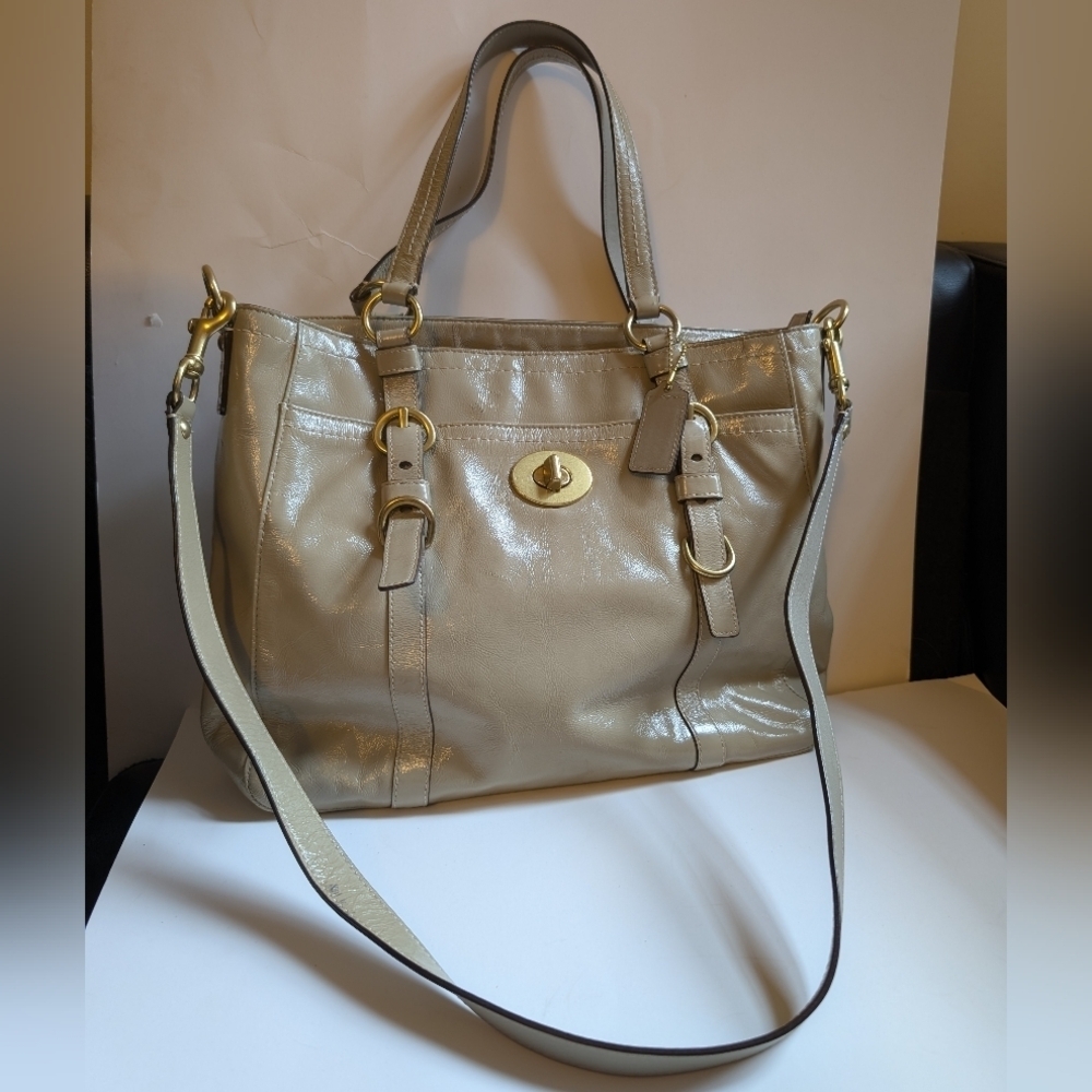 Coach Chelsea Taupe Grey Patent Leather Large Tote Satchel Shoulder Bag F14022